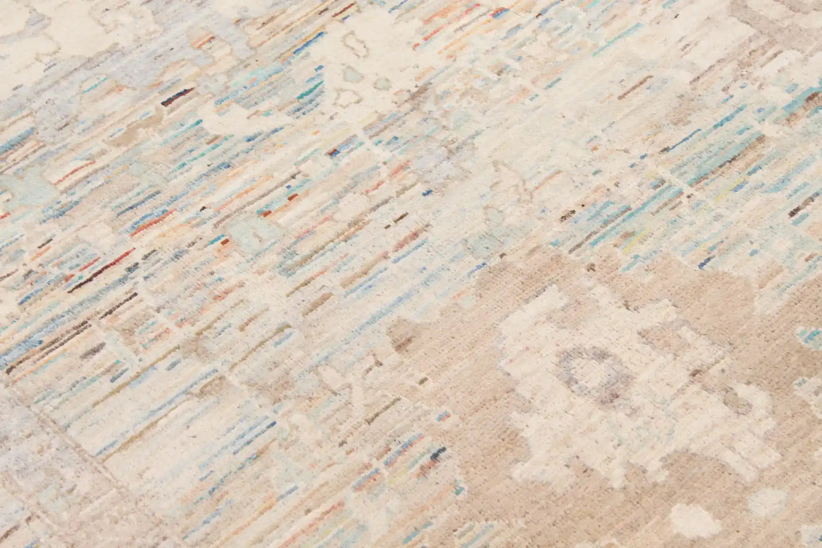 Light Gray Wool Rug with Cream Rosettes, 355 × 263 cm, view 4.