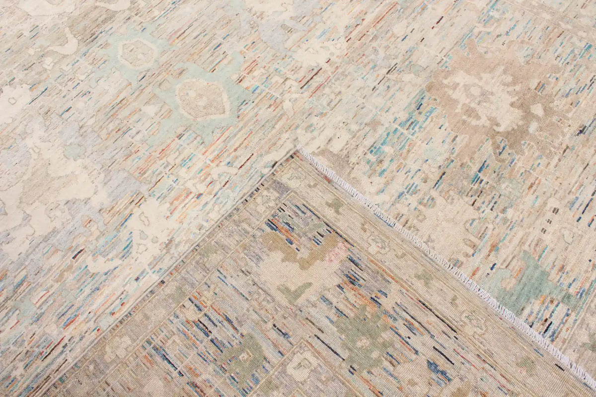 Light Gray Wool Rug with Cream Rosettes, 355 × 263 cm, view 5.