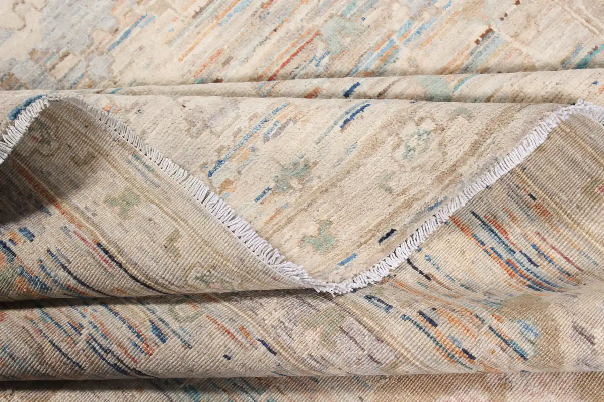 Light Gray Wool Rug with Cream Rosettes, 355 × 263 cm, view 8.