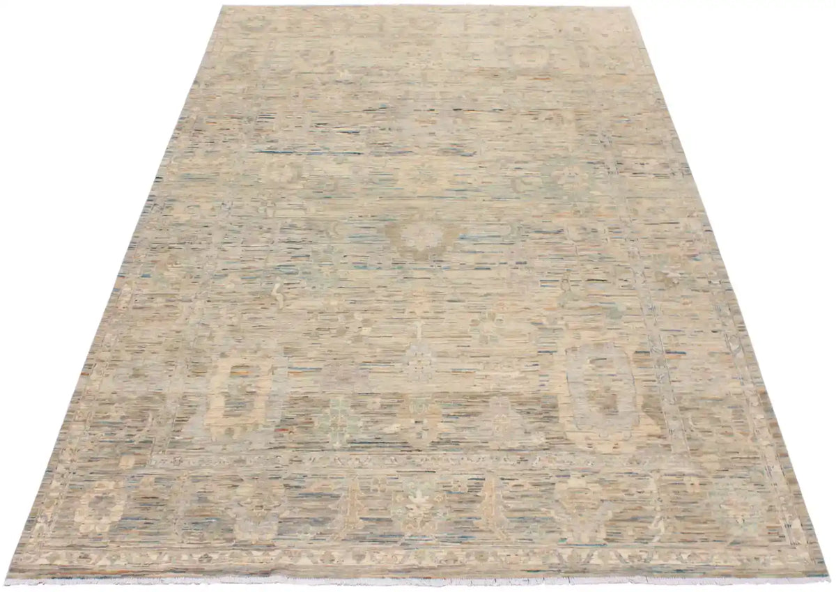 Cream Afghan Rug with Delicate Blue Flowers, 346 × 255 cm, view 2.