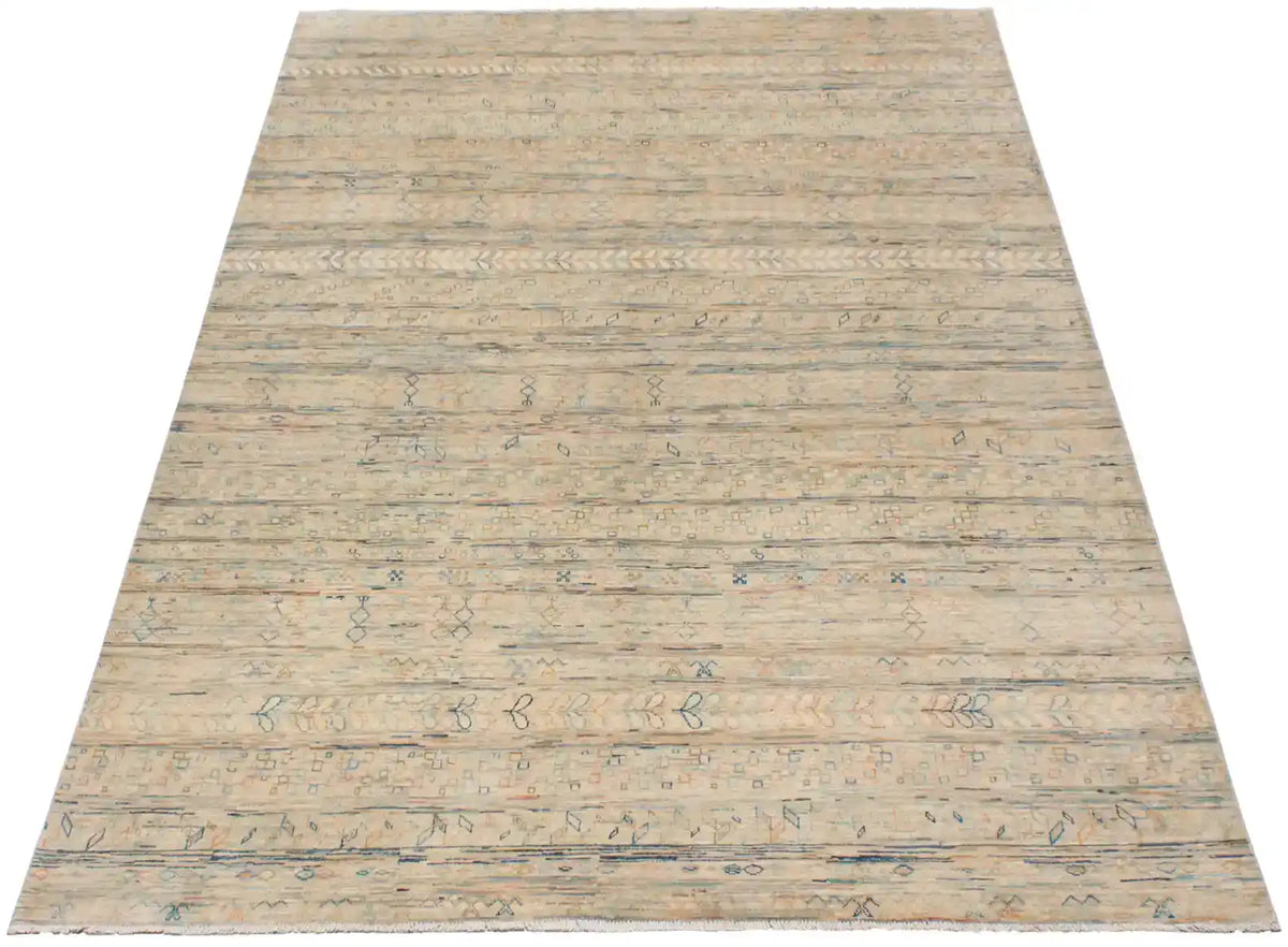 Cream & Blue Berjasta Rug with Geometric Rows, 348 × 253 cm, view 2.