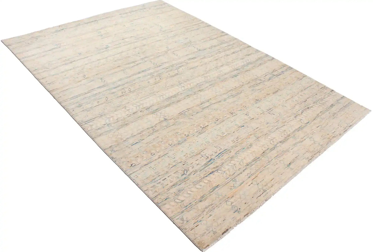 Cream & Blue Berjasta Rug with Geometric Rows, 348 × 253 cm, view 3.