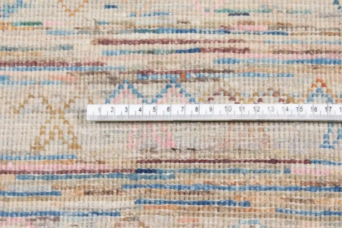 Cream & Blue Berjasta Rug with Geometric Rows, 348 × 253 cm, view 4.