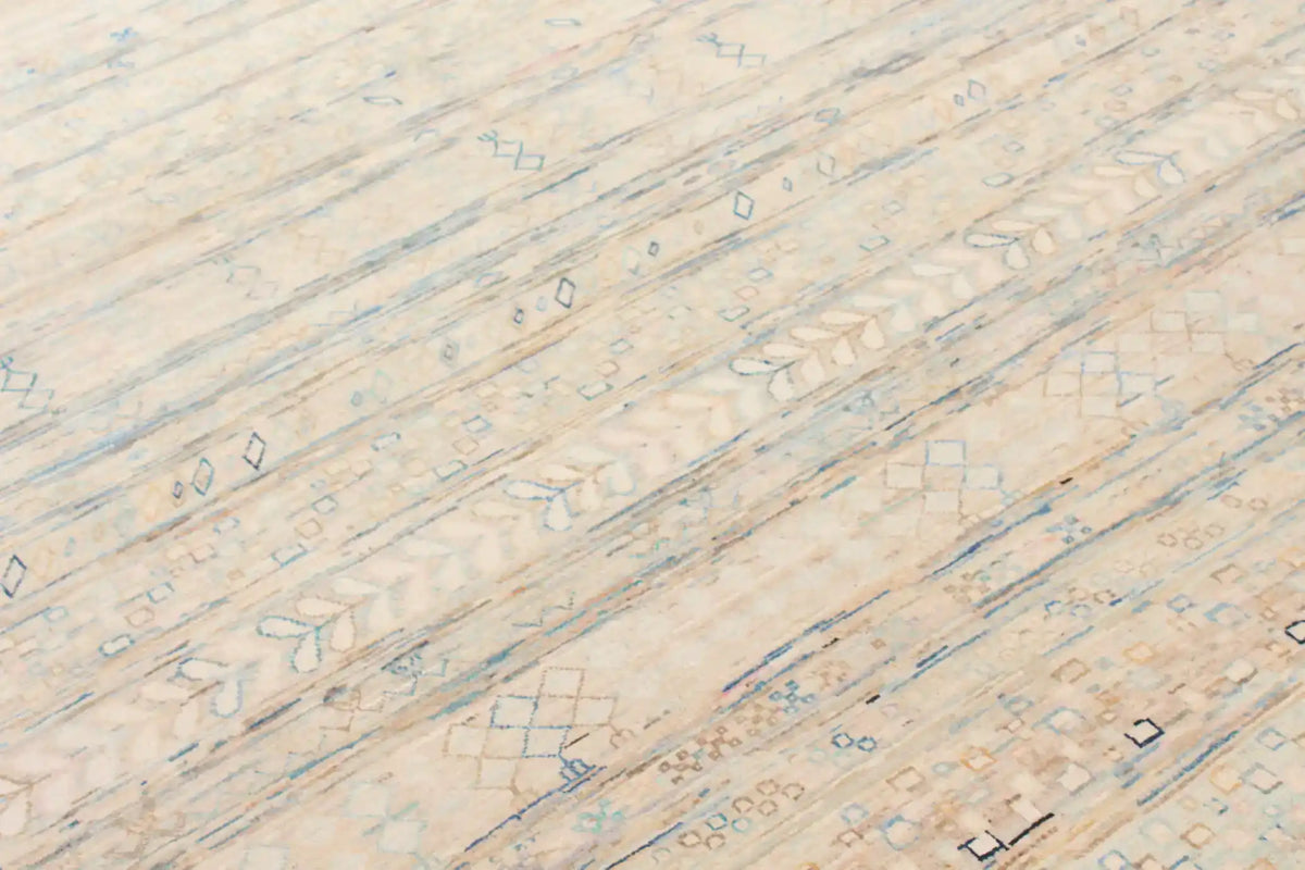 Cream & Blue Berjasta Rug with Geometric Rows, 348 × 253 cm, view 5.