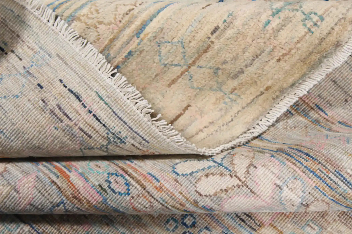 Cream & Blue Berjasta Rug with Geometric Rows, 348 × 253 cm, view 9.