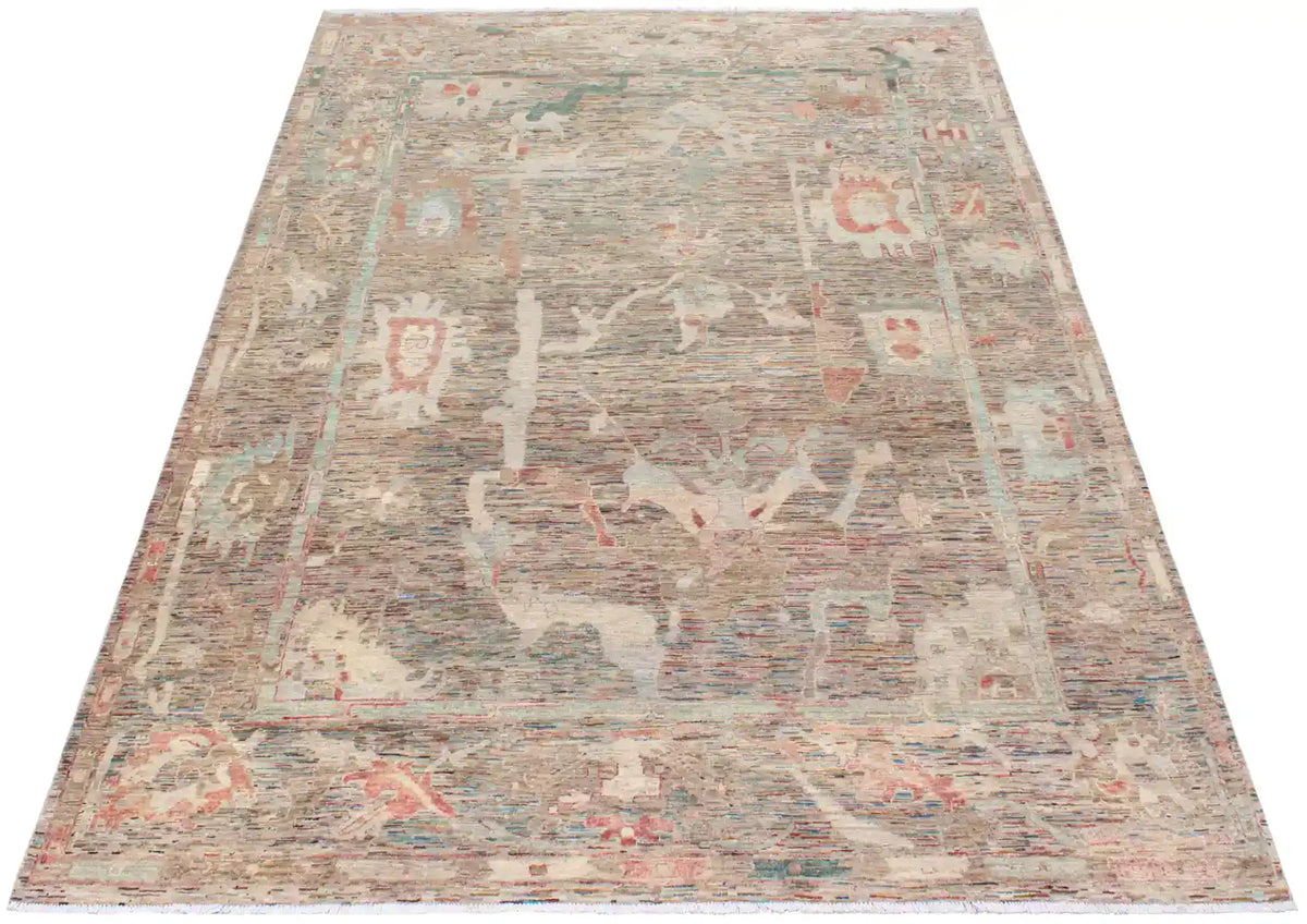 Sage & Pink Afghan Rug with Flowing Vines, 341 × 252 cm, view 2.
