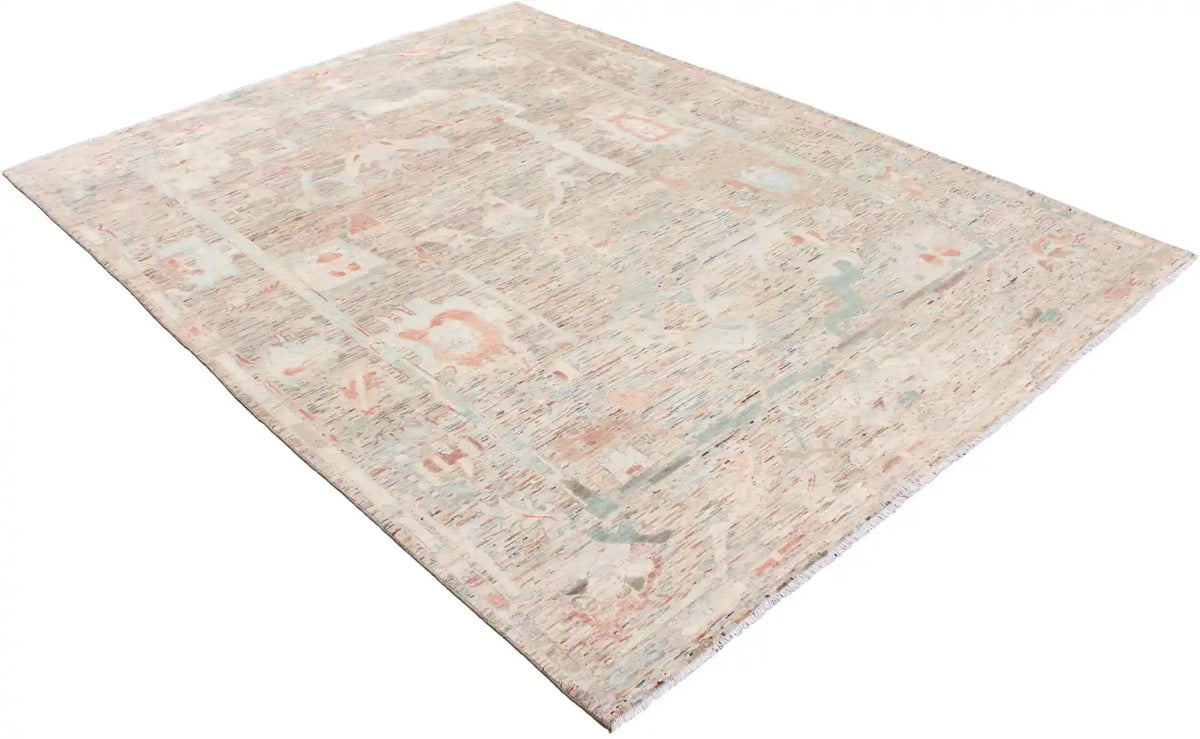 Sage & Pink Afghan Rug with Flowing Vines, 341 × 252 cm, view 3.
