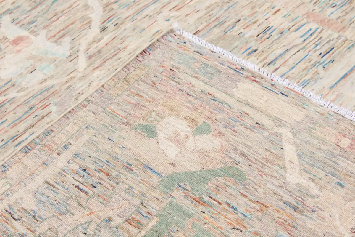 Sage & Pink Afghan Rug with Flowing Vines, 341 × 252 cm, view 6.
