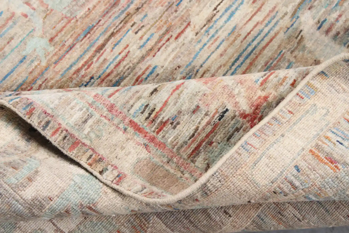 Sage & Pink Afghan Rug with Flowing Vines, 341 × 252 cm, view 8.