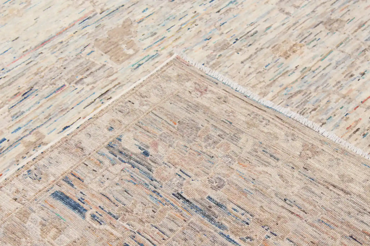 Beige Wool Rug with Fine Cream Flowers, 353 × 255 cm, view 5.