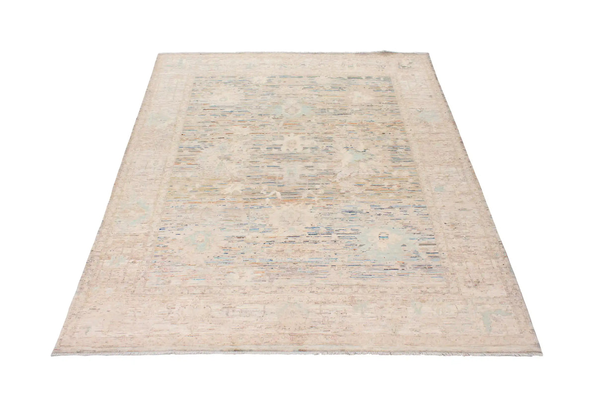 Cream Afghan Rug with Blue Floral Border, 288 × 250 cm, view 2.