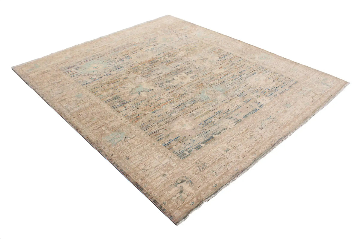 Cream Afghan Rug with Blue Floral Border, 288 × 250 cm, view 3.