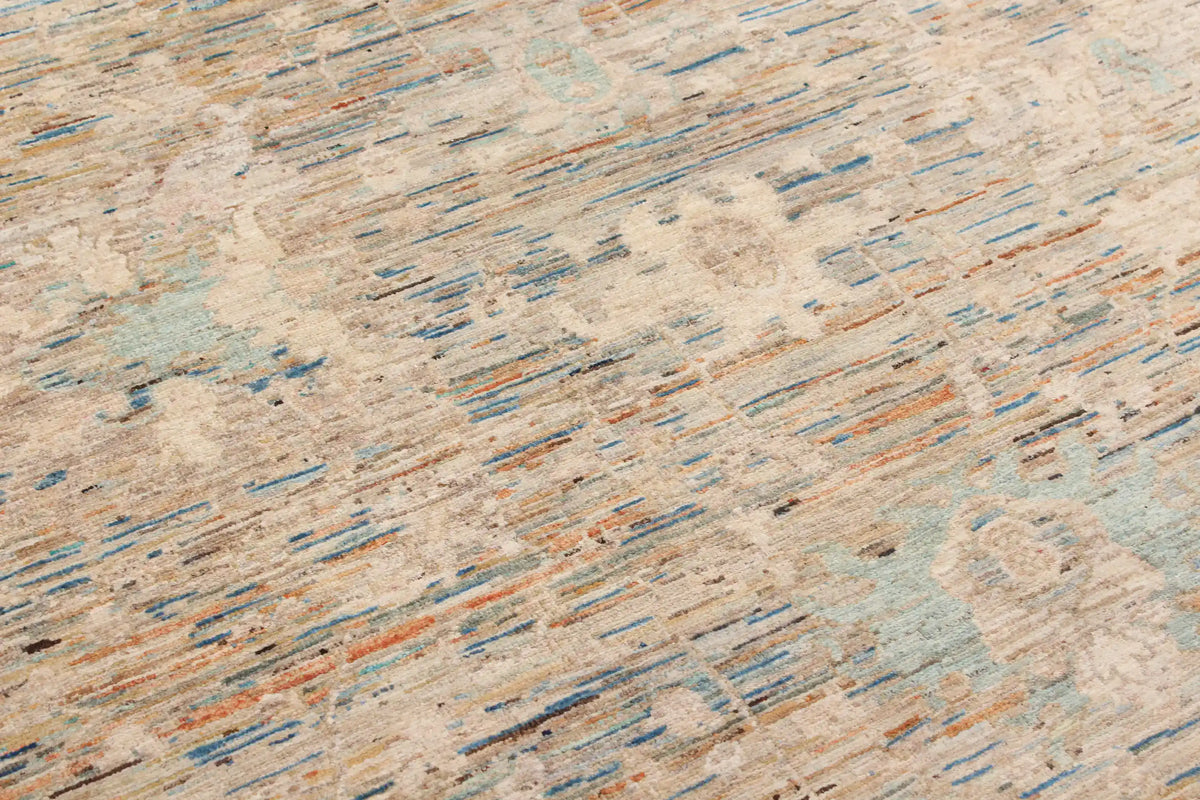 Cream Afghan Rug with Blue Floral Border, 288 × 250 cm, view 4.