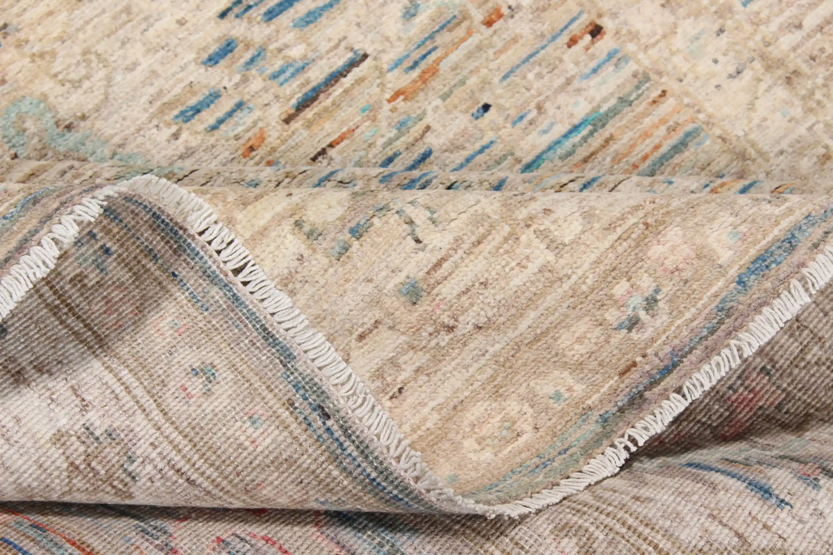 Cream Afghan Rug with Blue Floral Border, 288 × 250 cm, view 5.