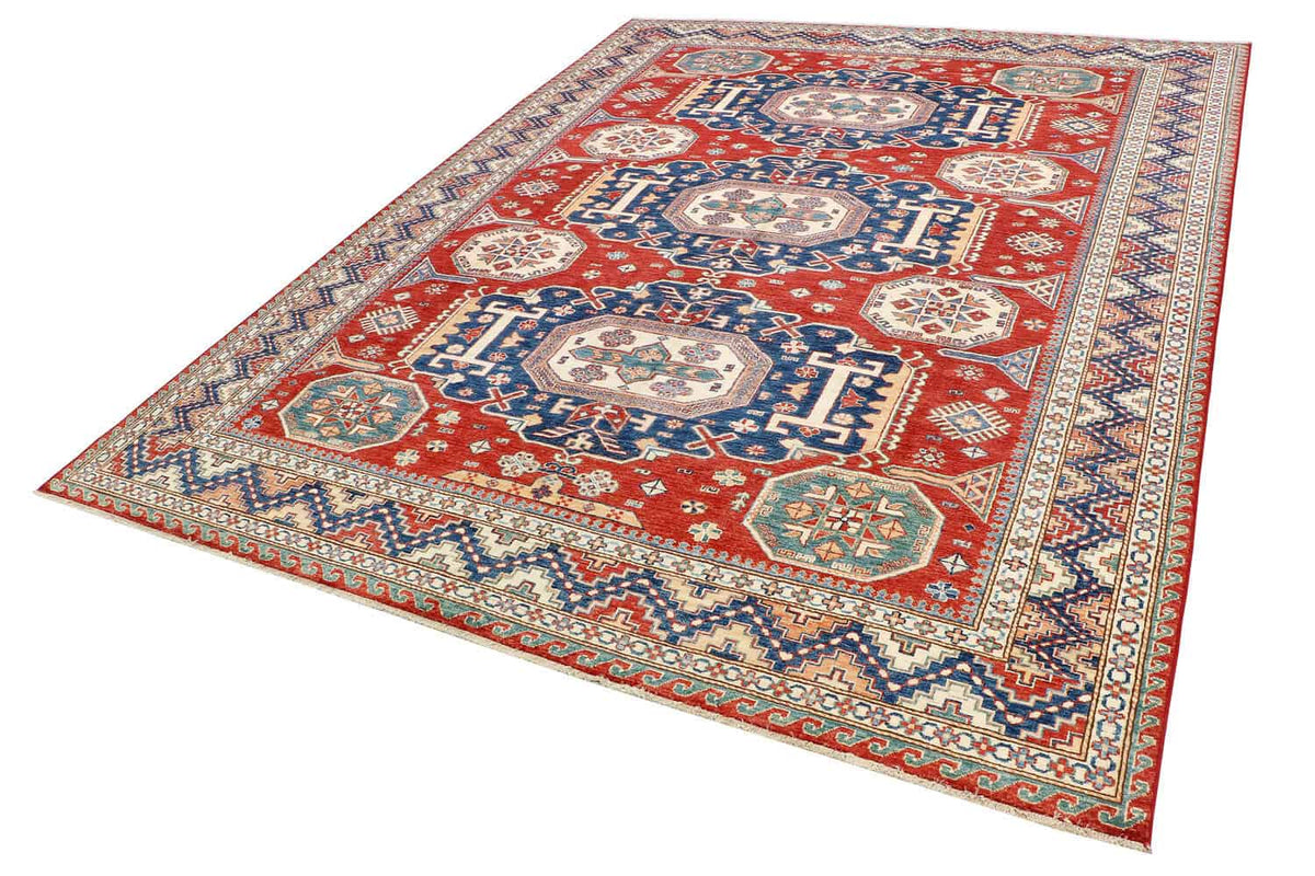 Red Super Kazak Rug with Blue Medallions, 310 × 248 cm, view 3.