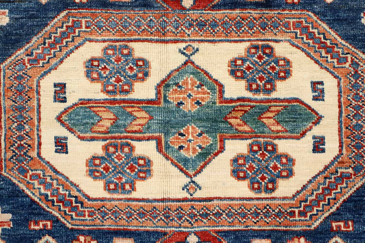 Red Super Kazak Rug with Blue Medallions, 310 × 248 cm, view 4.