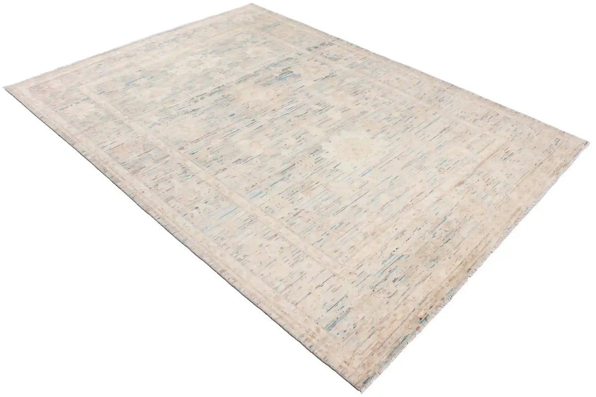 Pastel Blue Afghan Rug with Cream Flowers, 345 × 248 cm, view 3.