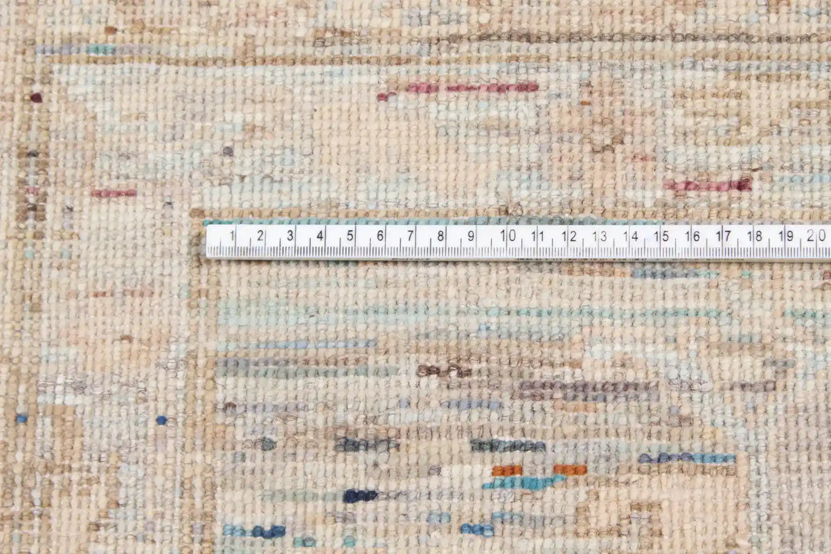 Pastel Blue Afghan Rug with Cream Flowers, 345 × 248 cm, view 4.