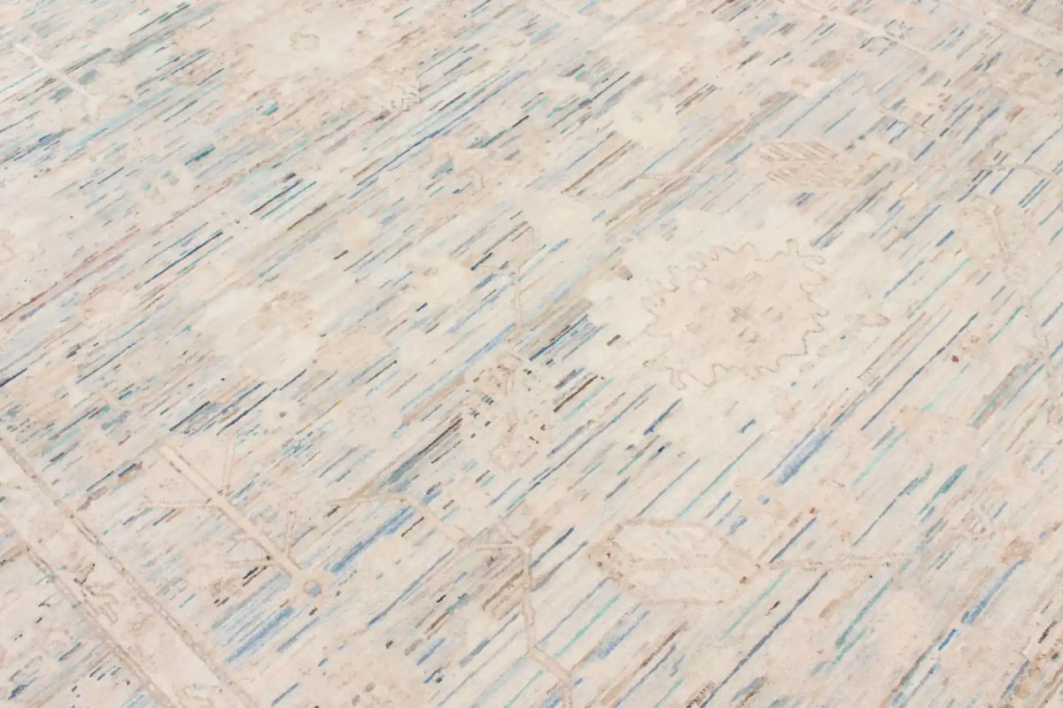 Pastel Blue Afghan Rug with Cream Flowers, 345 × 248 cm, view 5.
