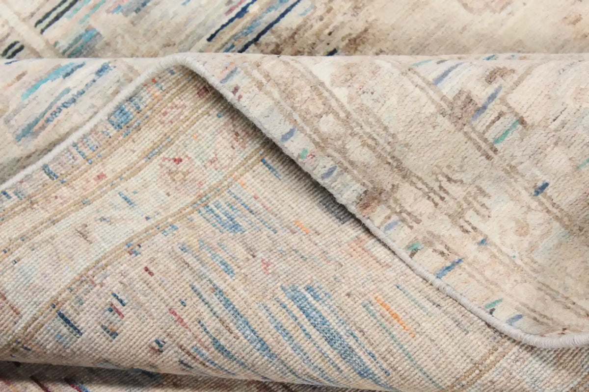 Pastel Blue Afghan Rug with Cream Flowers, 345 × 248 cm, view 8.
