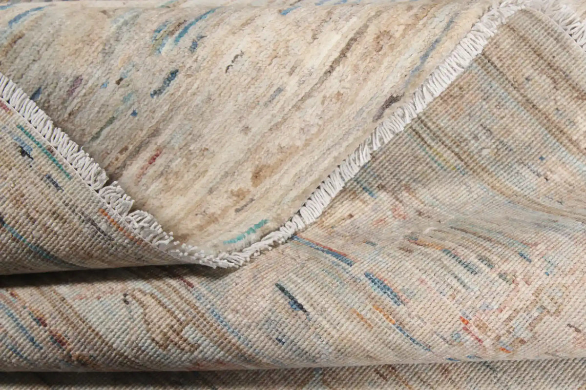 Pastel Blue Afghan Rug with Cream Flowers, 345 × 248 cm, view 9.