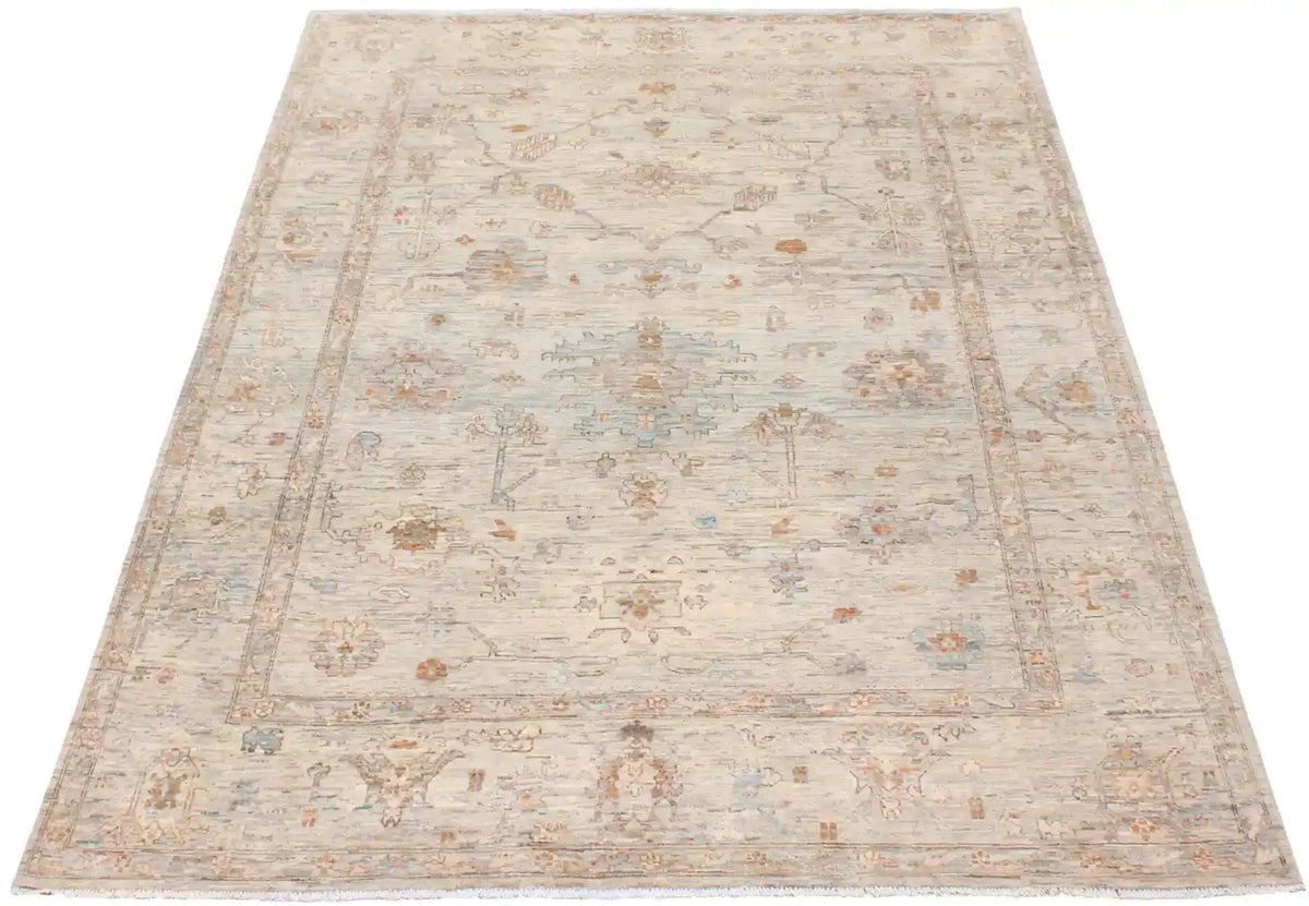 Cream Afghan Rug with Rust Flowers & Border, 339 × 250 cm, view 2.