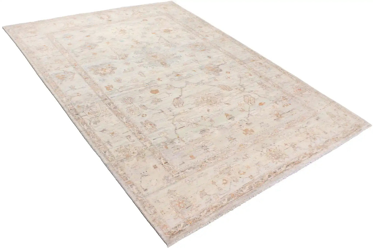 Cream Afghan Rug with Rust Flowers & Border, 339 × 250 cm, view 3.