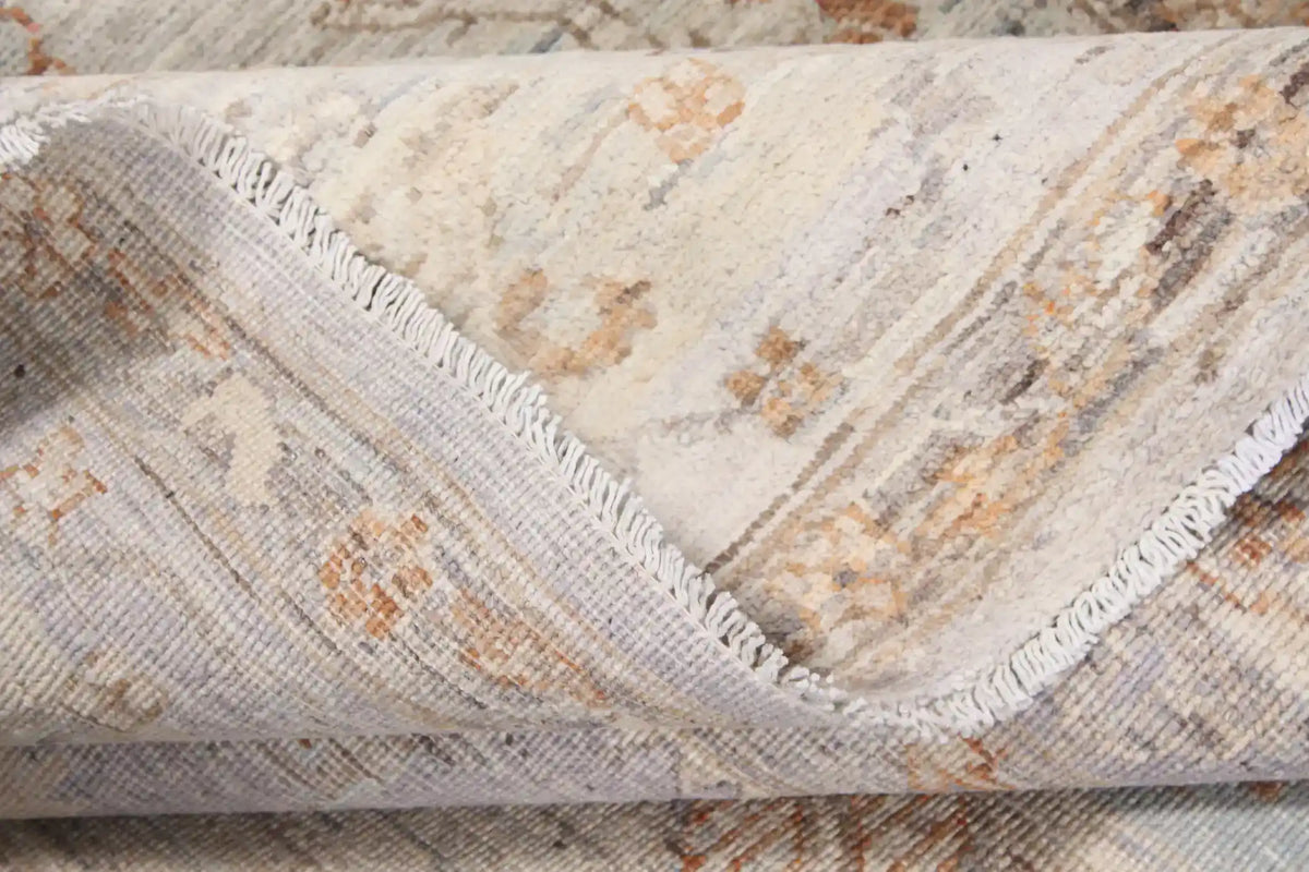 Cream Afghan Rug with Rust Flowers & Border, 339 × 250 cm, view 8.