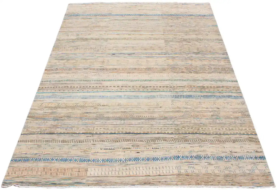 Cream Berjasta Rug with Blue Horizontal Lines, 360 × 260 cm, overall view.