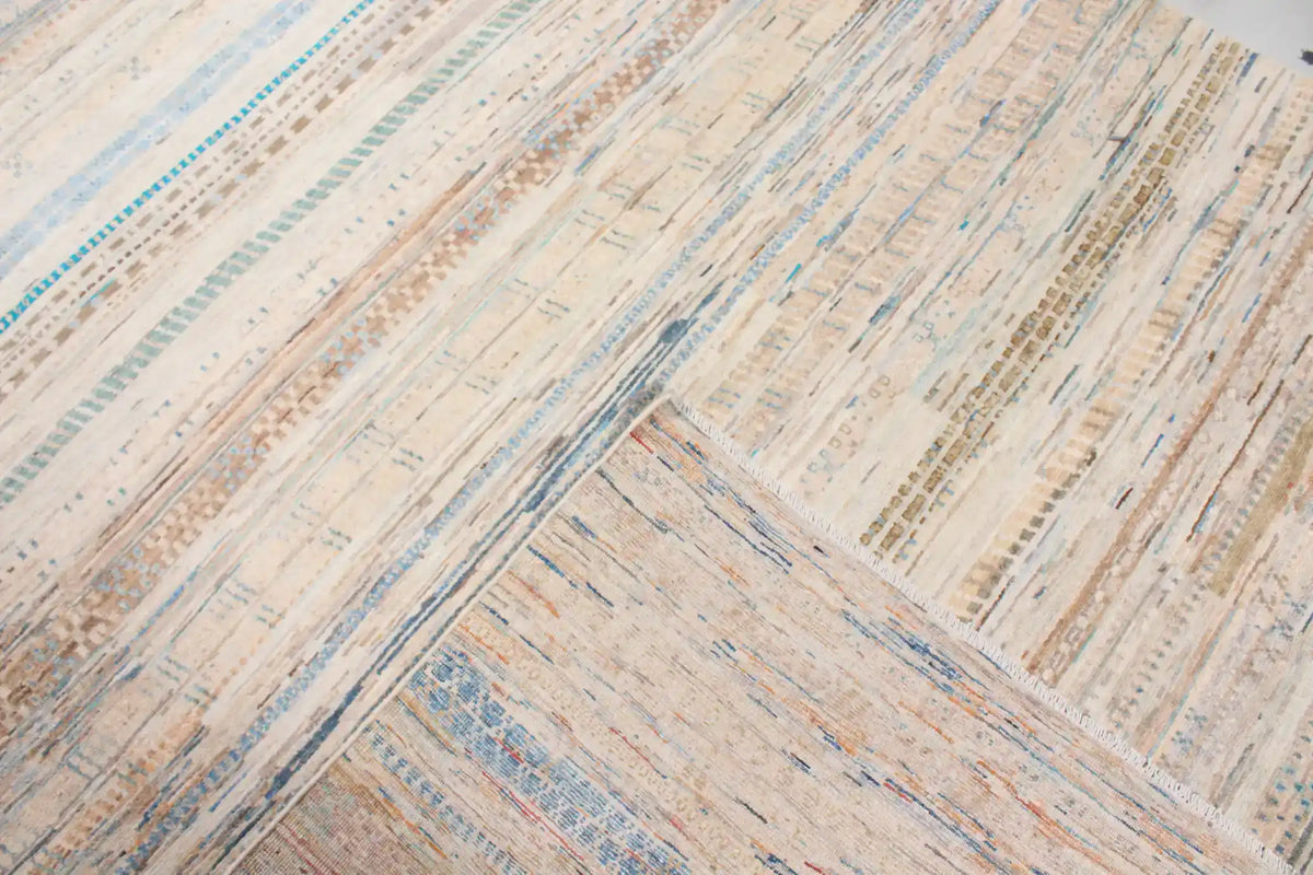 Cream Berjasta Rug with Blue Horizontal Lines, 360 × 260 cm, view 4.