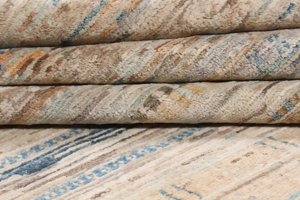 Cream Berjasta Rug with Blue Horizontal Lines, 360 × 260 cm, view 7.