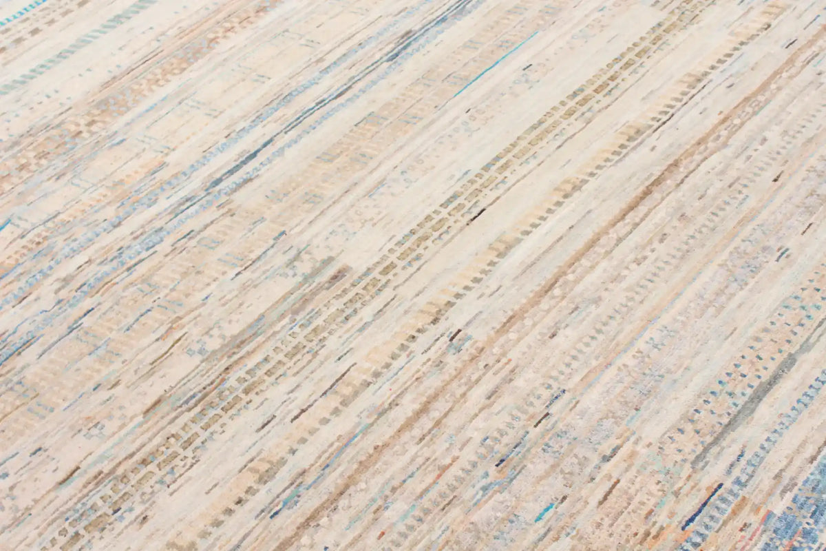 Cream Berjasta Rug with Blue Horizontal Lines, 360 × 260 cm, view 8.