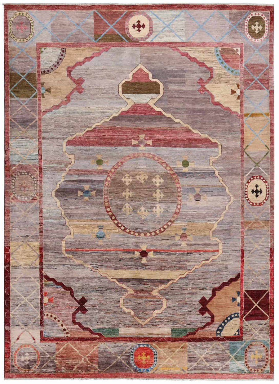 Mauve Medallion Rug with a Red Border, 352 × 257 cm, overall view.
