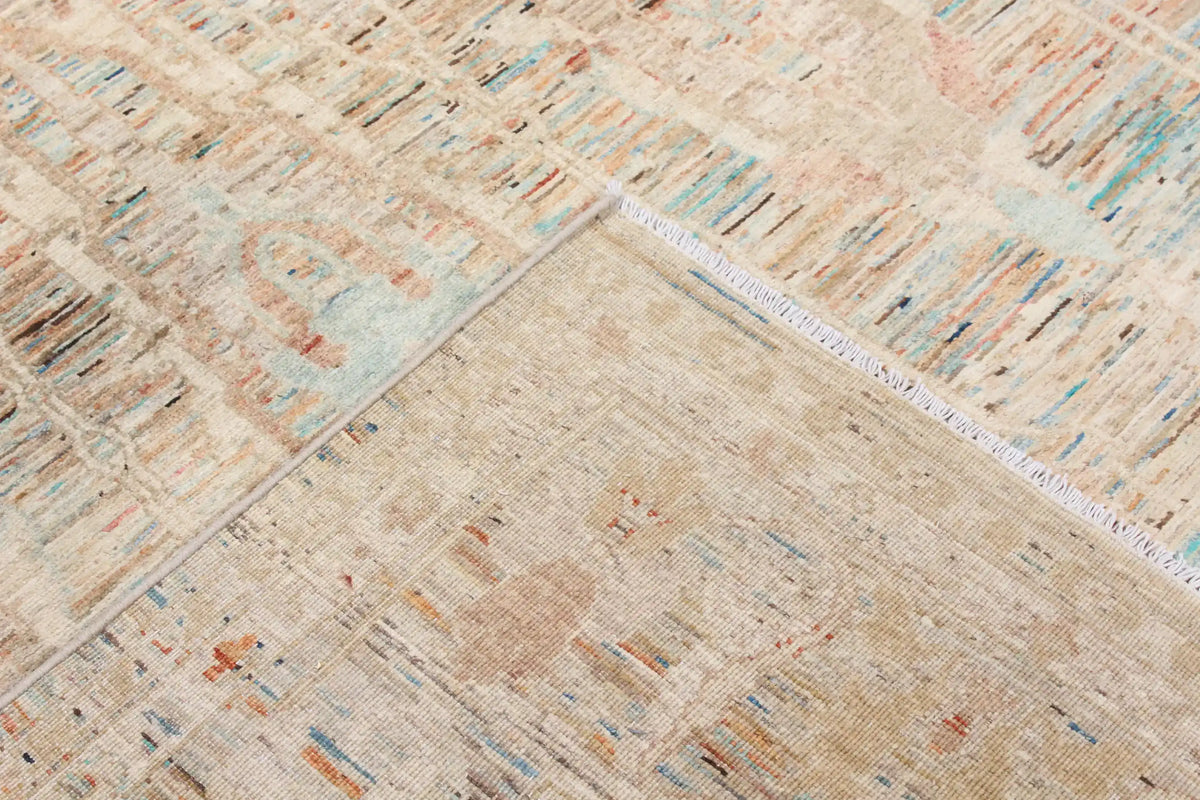 Beige Afghan Rug with Green Floral Detail, 298 × 254 cm, view 5.
