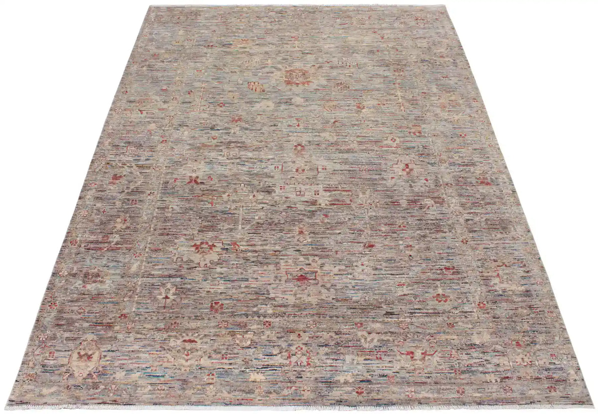 Gray Afghan Rug with Small Red Floral Accents, 340 × 251 cm, view 2.