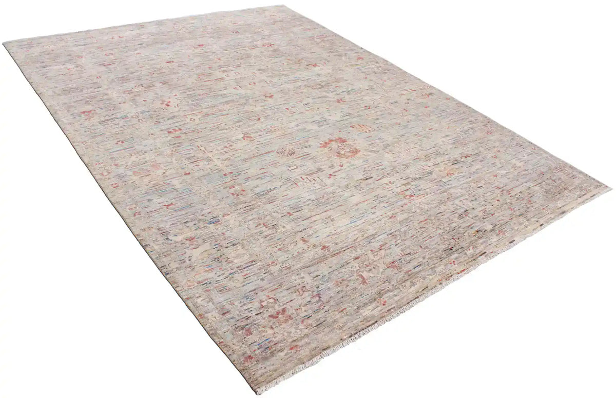 Gray Afghan Rug with Small Red Floral Accents, 340 × 251 cm, view 3.