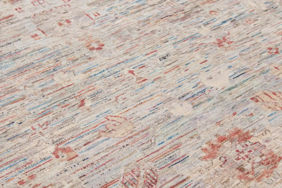 Gray Afghan Rug with Small Red Floral Accents, 340 × 251 cm, view 5.