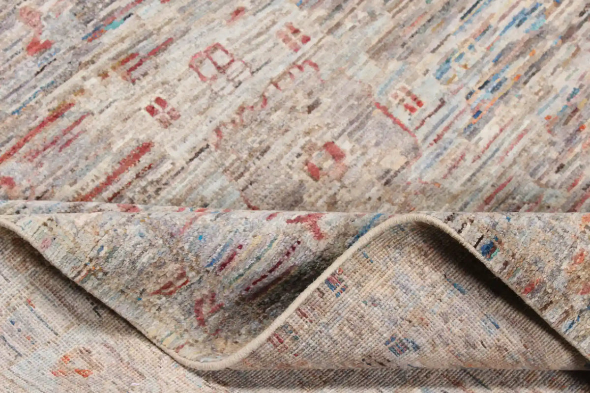 Gray Afghan Rug with Small Red Floral Accents, 340 × 251 cm, view 7.