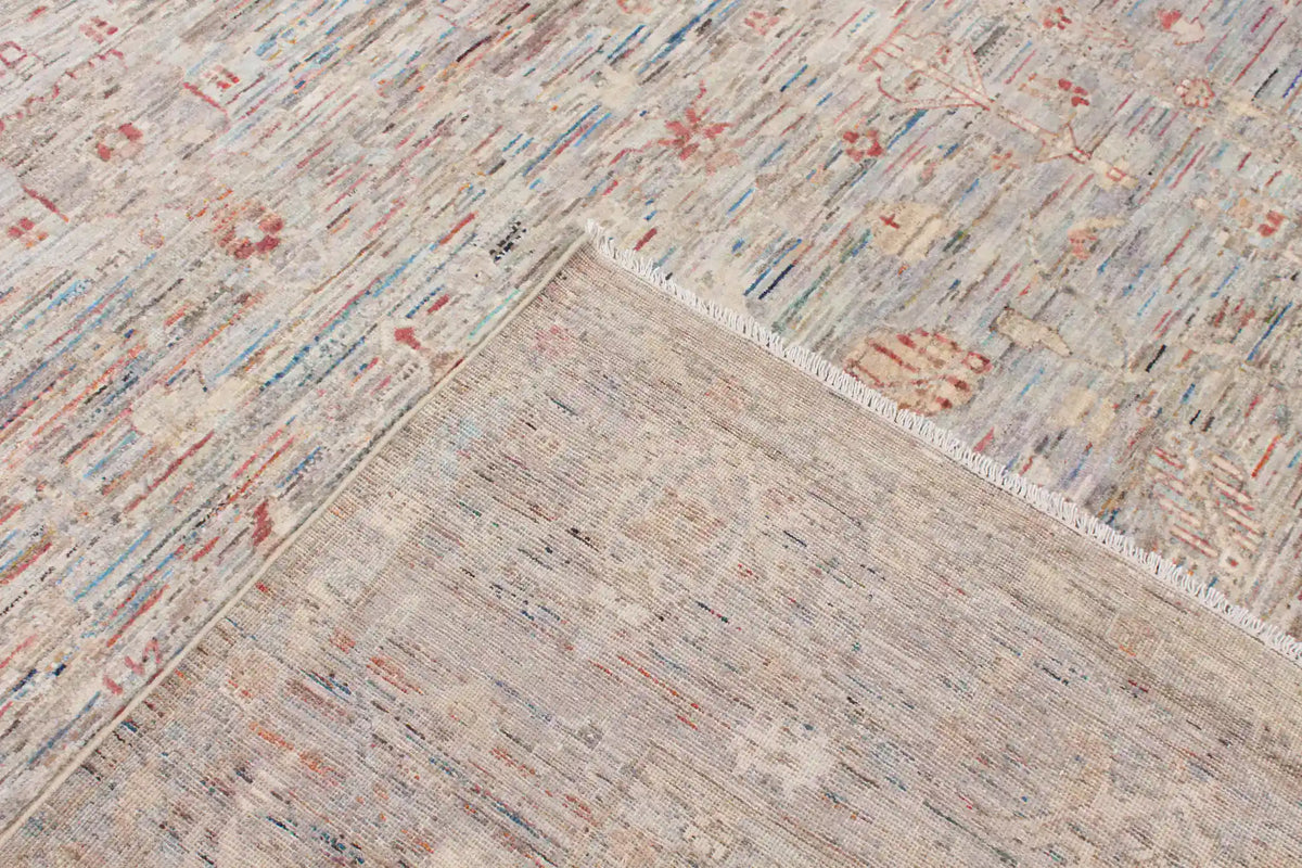 Gray Afghan Rug with Small Red Floral Accents, 340 × 251 cm, view 8.