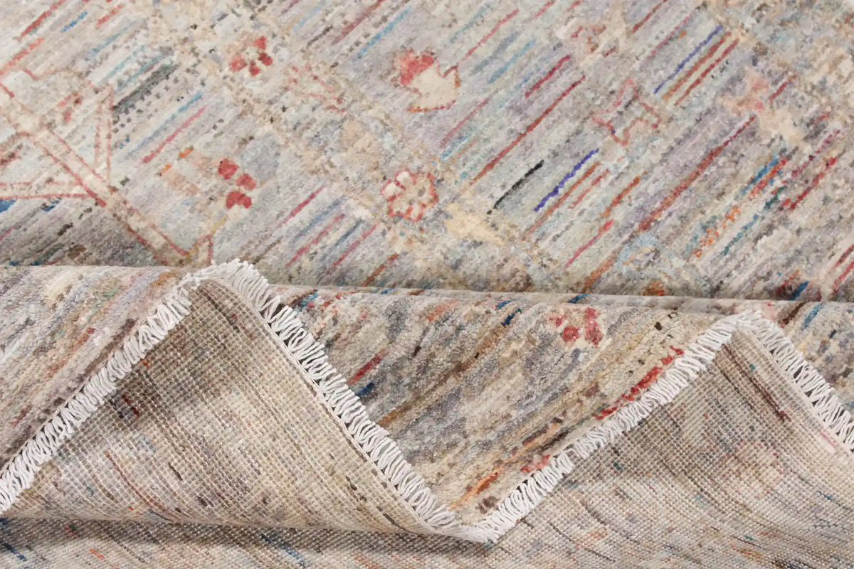 Gray Afghan Rug with Small Red Floral Accents, 340 × 251 cm, view 9.