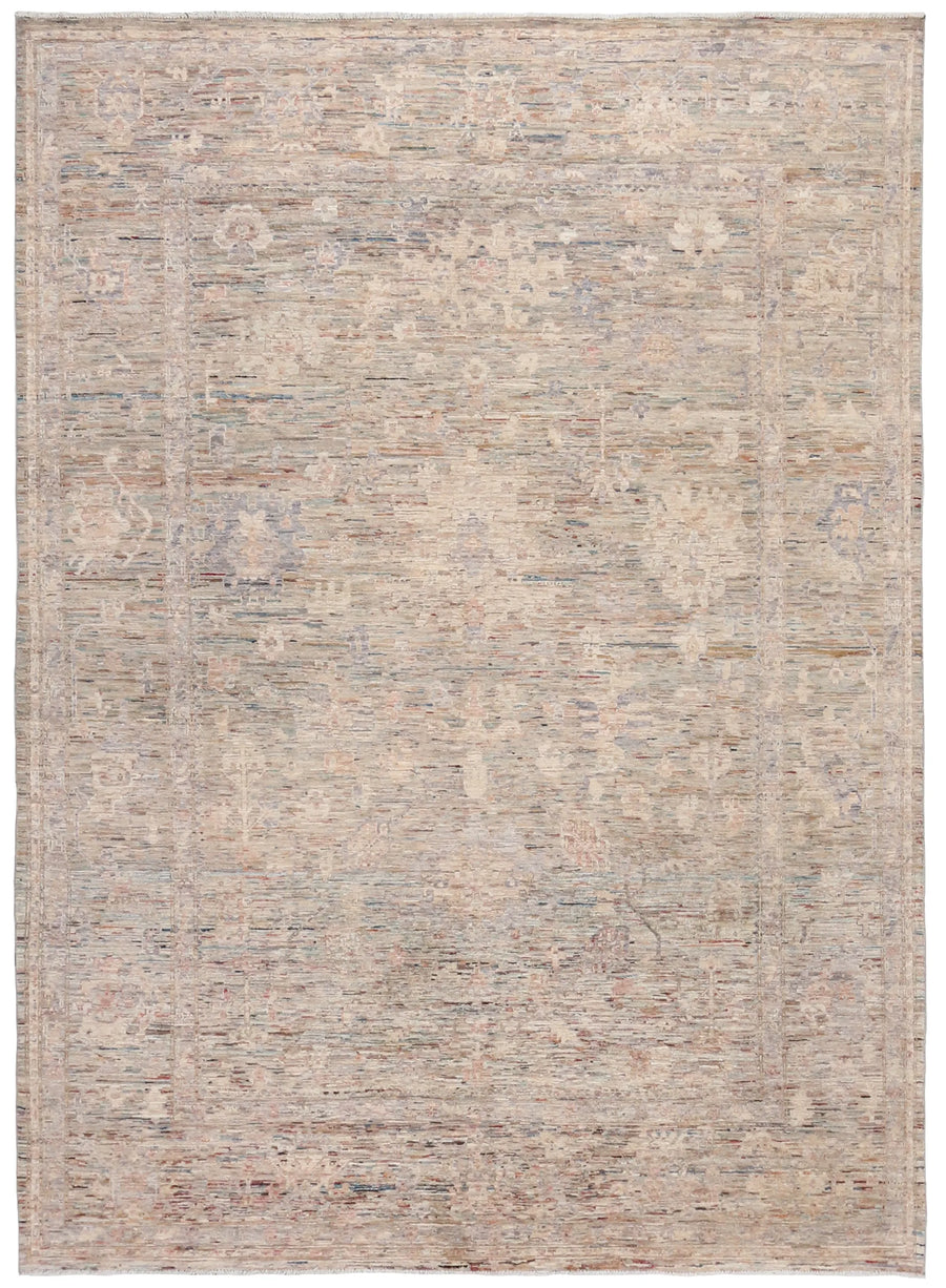 Beige-Gray Wool Rug with Fine Flowers, 348 × 255 cm, overall view.