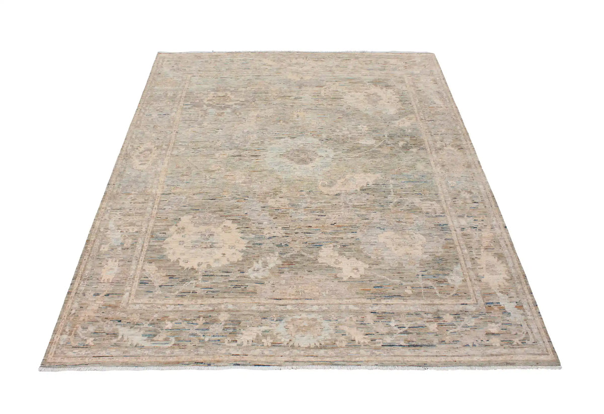 Light Afghan Rug with Large Gray Flowers, 284 × 248 cm, view 2.