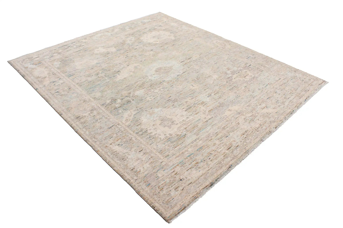 Light Afghan Rug with Large Gray Flowers, 284 × 248 cm, view 3.