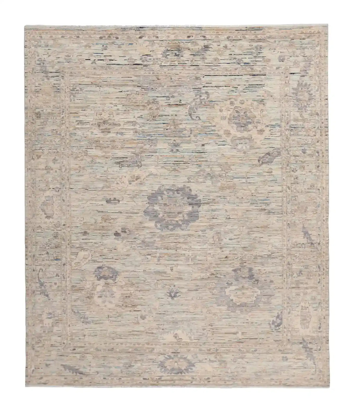 Cream-Gray Wool Rug with Fine Vine Motifs, 300 × 248 cm, overall view.