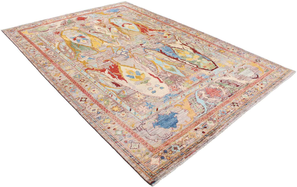 Multicolor Afghan Rug with Golden Leaf Motifs, 356 × 243 cm, view 3.