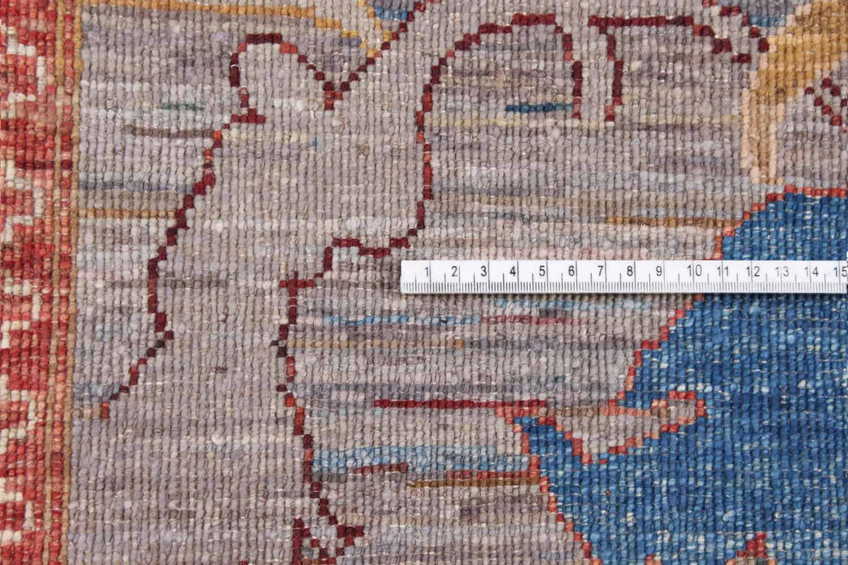 Multicolor Afghan Rug with Golden Leaf Motifs, 356 × 243 cm, view 4.