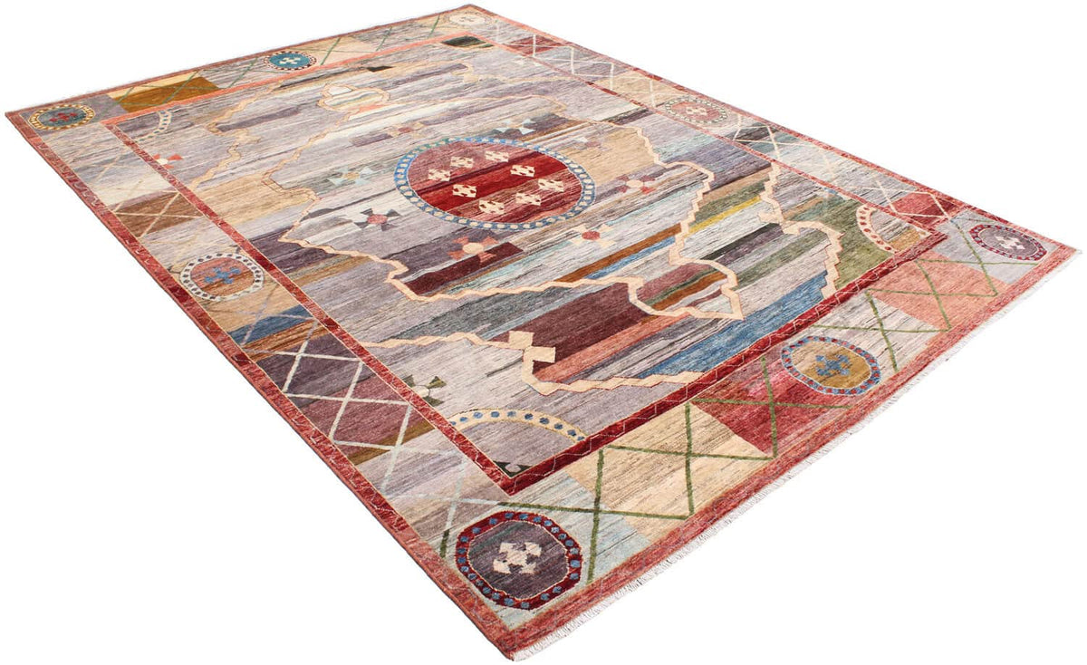 Afghan Rug with Red Medallion & Geometric Border, 351 × 260 cm, view 3.