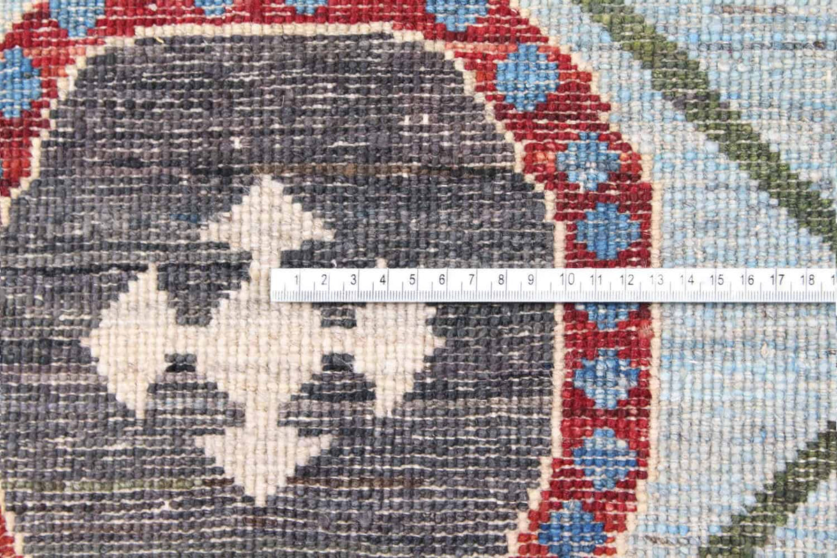 Afghan Rug with Red Medallion & Geometric Border, 351 × 260 cm, view 5.