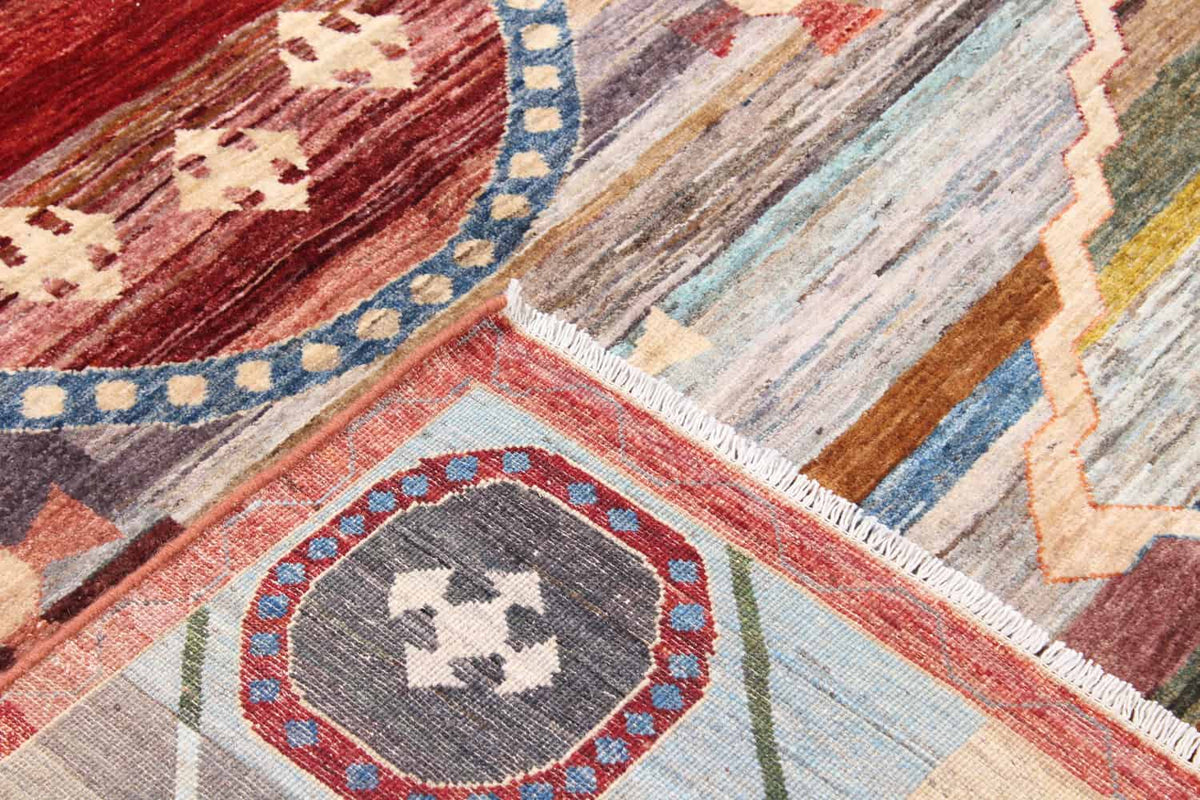 Afghan Rug with Red Medallion & Geometric Border, 351 × 260 cm, view 4.