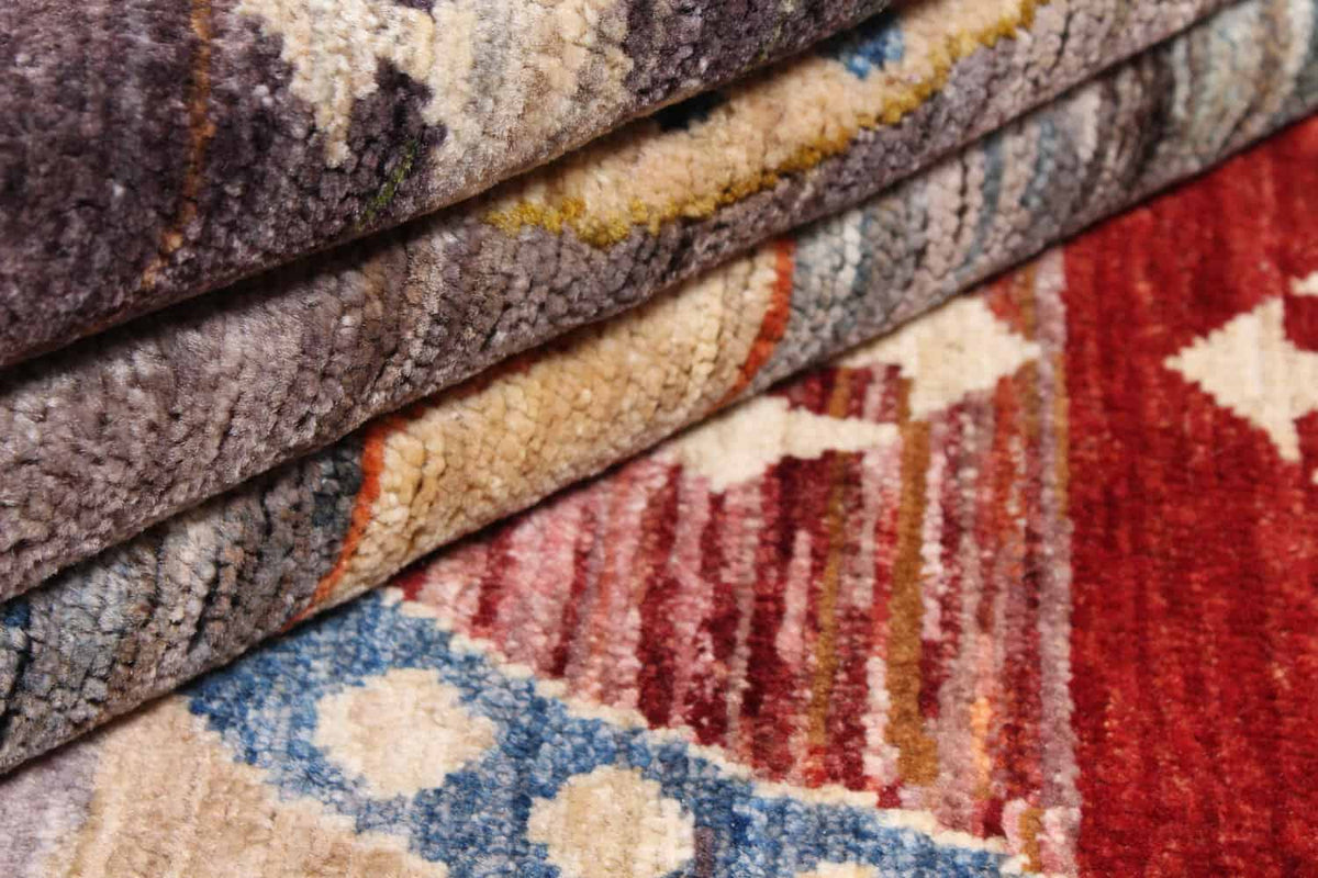 Afghan Rug with Red Medallion & Geometric Border, 351 × 260 cm, view 8.